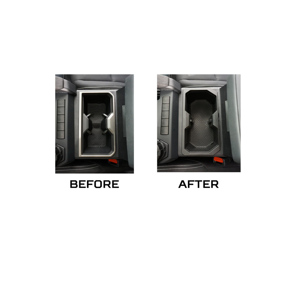 4Runner cup holder before and after the AJT Design upgrade