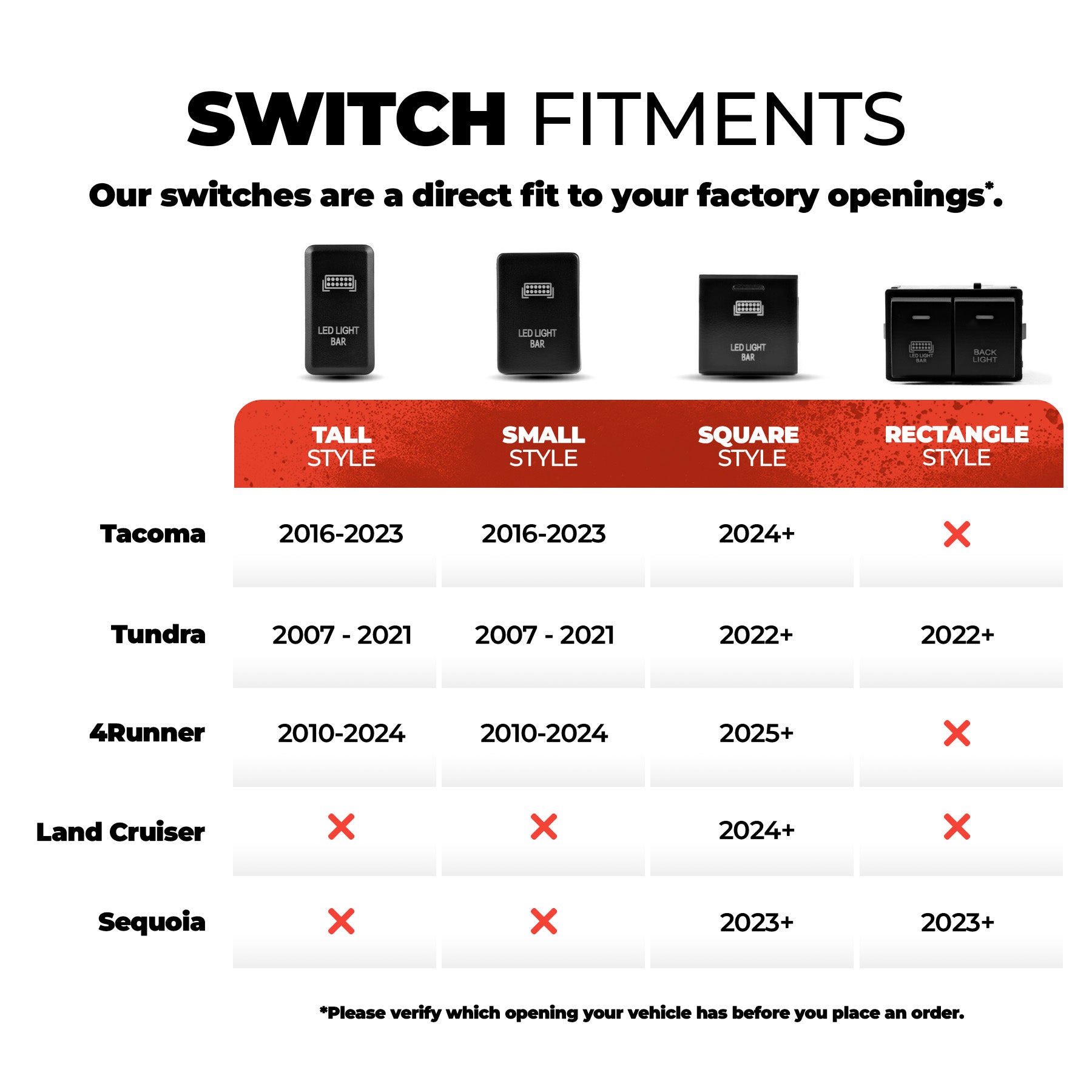 Grille Light Bar Switch 4Runner (2010+) & Tacoma (2016+) & Tundra (2007+) & Sequoia (2023+) & Land Cruiser (2024+)