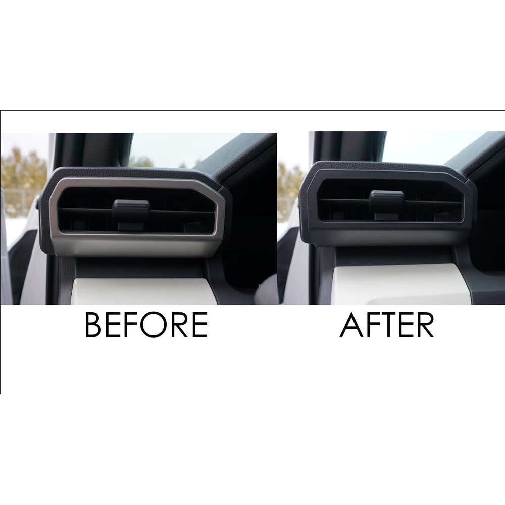 Before and after of the AJT Design side vent trim on a 2024+ Toyota Tacoma