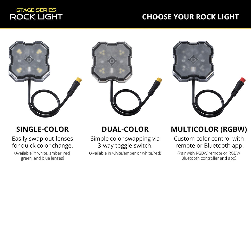 Stage Series LED Rock Light Kit Single-color Dual-Color & RGBW (8-Pack)