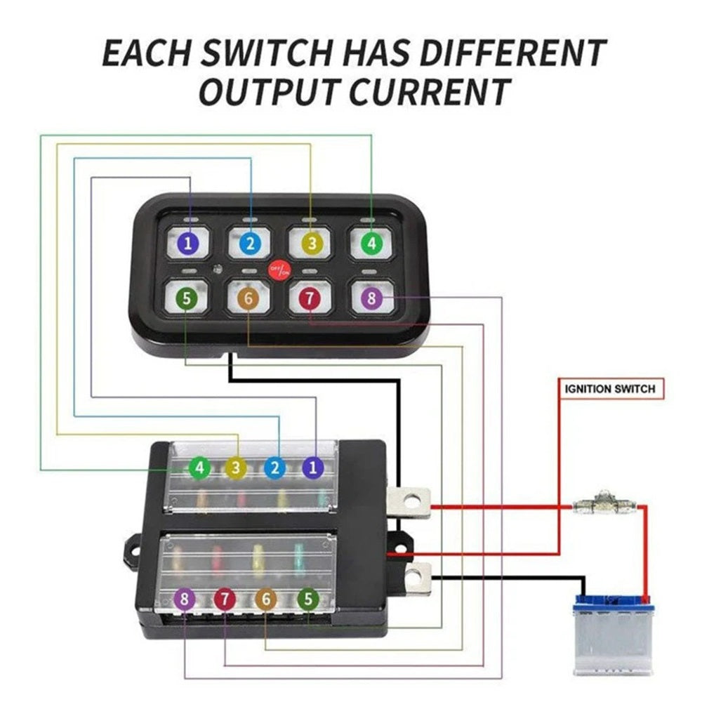 Vehicle Accessory 8 Switch Control System (Blue Backlighting)